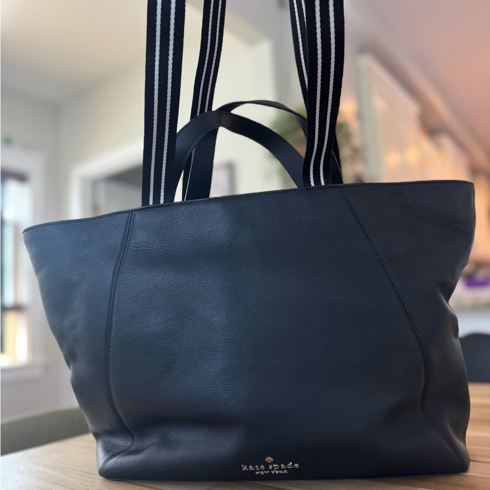 Kate Spade Black Tote with Striped Handles